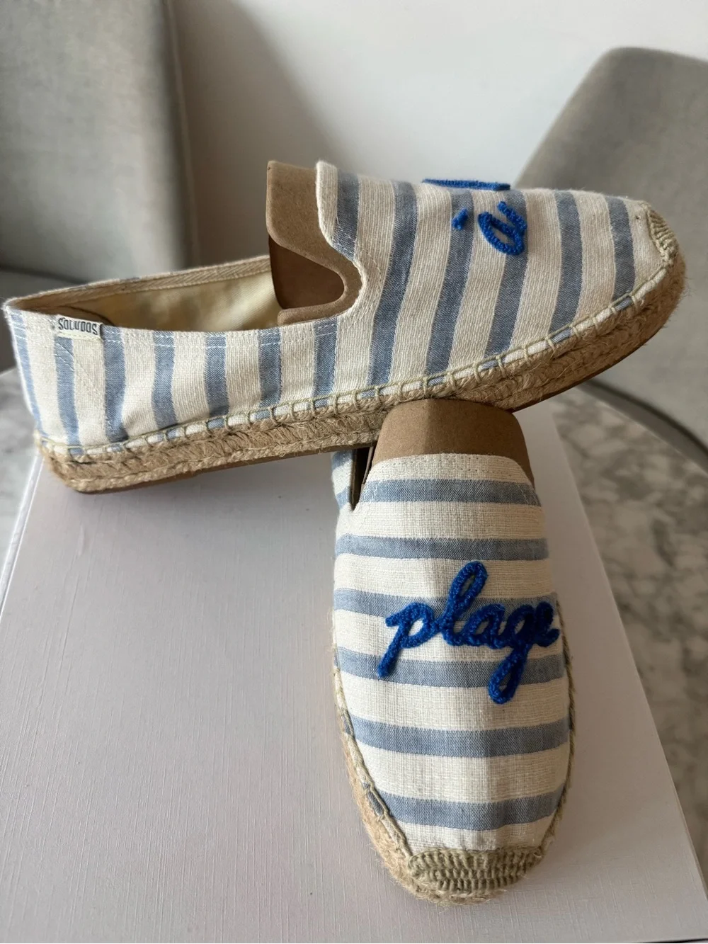 Soludos Striped Espadrilles with Blue Script Embroidery - Picture 4 of 5